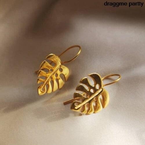 Creative Handmade Design Fine Jewelry Gold Colour Monstera Leaves Drop Earrings For Women Bijoux