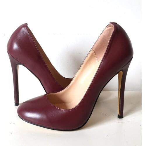 Womens Shoes Round Toe High Heels Pumps Wine Red US8
