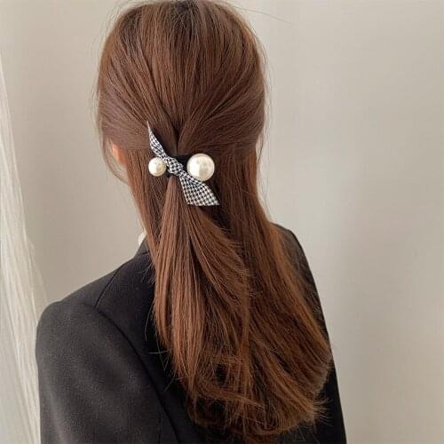 Spring Autumn Women Headdress Simple Thousand Bird Lattice Knot Hair Rope Big Pearl Rubber Band Female Headband