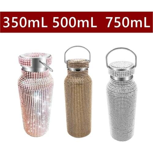 750/500/350ml Girls Thermos cup Bling termo-cup Luxury Diamond Travel Car Water bottle Stainless steel Water cup Outdoor Camping