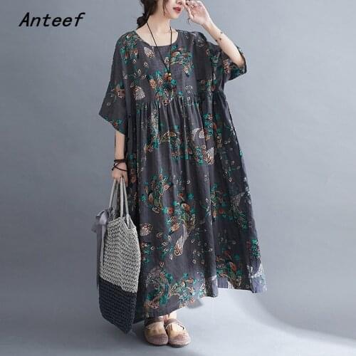 Short sleeve cotton vintage floral dresses for women casual loose long sun summer dress elegant clothes 2021 sundress
