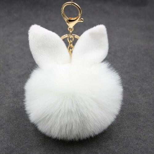 10pcs Fluffy Bunny Keychain Pompom Fake Rabbit Fur Ball Cute Doll Key Chains For Women Girl Bag Car Keyring Pompon Jewelry