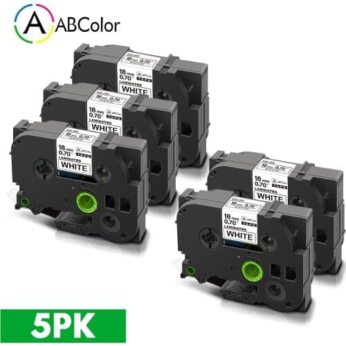 5pcs 18mm TZe-241 tze241 tze 241 Laminated Label Tape Black on White TZe Tape compatible for Brother P touch Label Maker PT-D450