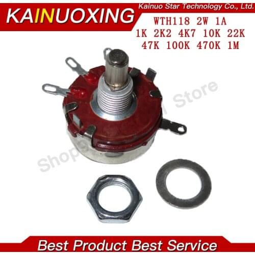 5PCS WTH118 2W 1A Potentiometer 1K 2.2K 4.7K 10K 22K 47K 100K 470K 1M WTH118-2W Round Shaft Carbon Rotary Taper Potentiometer
