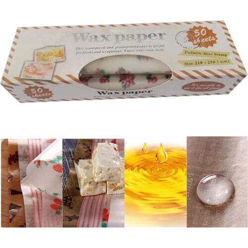 50Sheets/Box Greaseproof Non Stick Food Packaging Wax Paper Cooking Baking Wrap Non-toxic Pastry Tool High Toughness Clear Print
