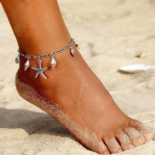 Boho Foot Chain Ankle Bracelet Taless Pendant Starfish Shell Charm Bracelet On The Leg Sandals Barefoot Anklet Beach Foot Chain