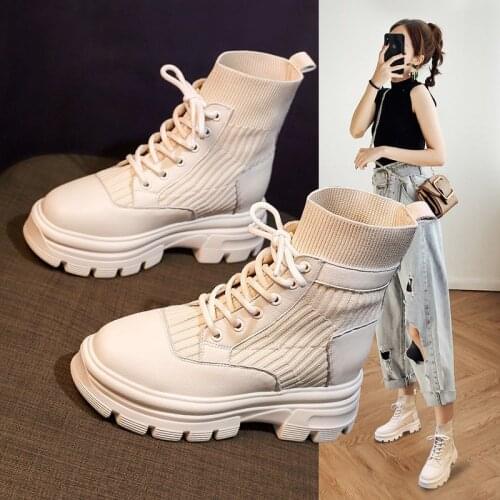 Real Soft Leather Nude Boots Womens British Style Autumn And Winter 2020 New Casual Womens Shoes Short boots Women Fashion
