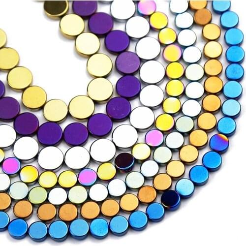 Natural Stone Gold Blue Black COINS Hematite 6/8mm Flat Round Spacer charm Loose Beads For Jewelry Bracelets Making DIY Findings