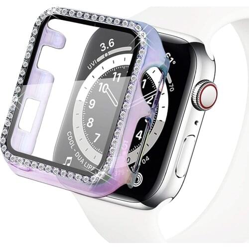 Cases for apple watch se 6 40mm 44mm case series 5 4 HD Tempered Glass Screen Protector + Shiny PC Bumper for iwatch 3 Bumper