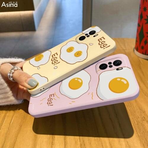 ASINA Cartoon Case For Xiaomi Poco F3 F2 Pro X2 Straight Edge Liquid Silicone Cases For Poco M3 Pro Poached Egg Cover