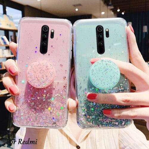 For Xiaomi Redmi 9 Case 3D Cute Bling Glitter Epoxy Star Holder Cover for Xiaomi Redmi 9C 9A Redmi9 Redmi9C Soft Phone Covers