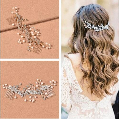 Flower Long Insert Comb Rhinestone Inlaid Vintage Elegant Handmade Hair Comb for Women Wedding Party Hair Accessories