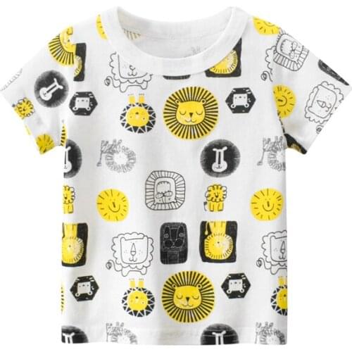 Personalized Summer Little Boys T-shirt Creative Cartoon Lion Head Print Short Sleeve Round Collar Top Children Casual Clothes