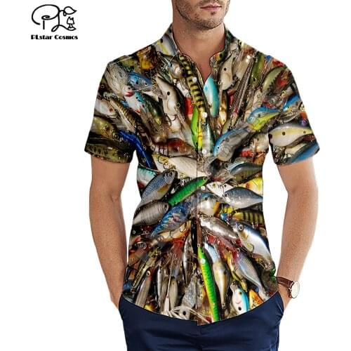 Hawaiian beach summer Fashion Short sleeve shirt animal fishing Bait Print 3d Mens Shirt Casual Harajuku Tee shirts Dropshipping