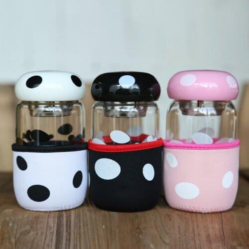 Leak-Proof Glass Water Bottle 300ml Drinking Cartoon Children Tour Circular Transparent Bottles With Tea Strainer