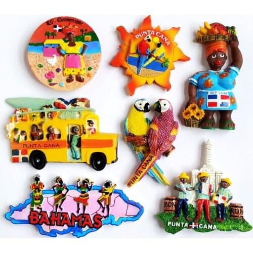 Hot Sale Dominica Punta Cana Macaw Bahamian National Dance 3D Fridge Magnets Tourism Souvenirs Refrigerator Magnetic Stickers