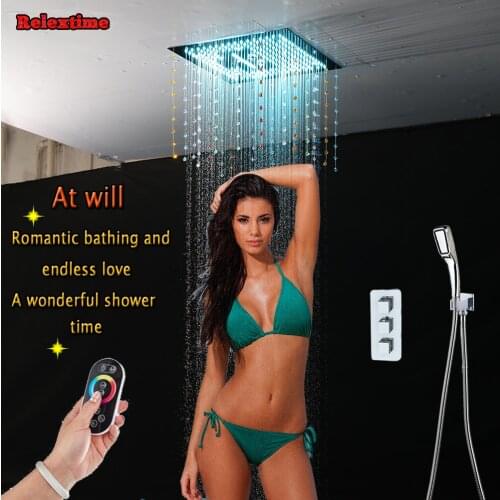 Crystal quartz Embed Ceiling Rainfall Shower Set Anion Mist Bathroom Concealed Thermostatic Multifunction Shower Set Faucets