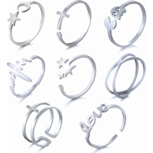 Golden Silver Color Stainless Steel Resizable Engagement Lover Rings Set For Women Men Wedding Band Jewelry Accessories Gifts