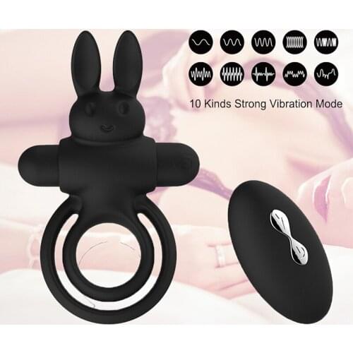Rabbit Penis Vibrator Ring Men Cock Ring Vibrators Time Delay Clitoris Stimulate Silicone Ring Sex Toys for Male Adult Toys