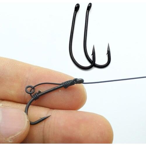 20PCS Carp Fishing Hook PTFE Coated D Rig Hooks High Carbon Steel Matte Black Barbed Hook For Carp Rigs Fishing Accessories