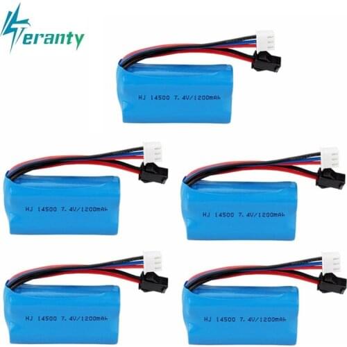 5Pcs 7.4V 1200mAh Li-ion battery 14500 SM/JST Plug for Electric Toys water bullet gun toys part 7.4V battery for Vehicles RC toy