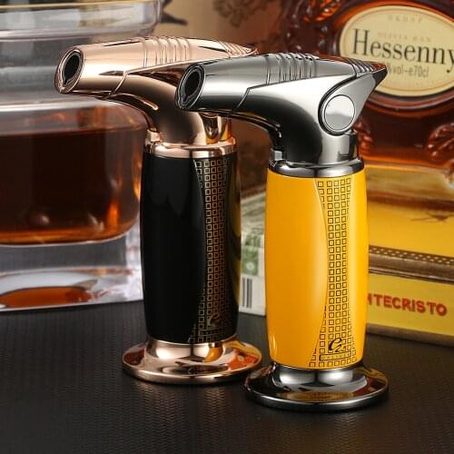 Metal Cigar Lighter 1 Jet Flame Table Torch Lighters Windproof Gas Butane Gun Cigar Cigarettes Lighter W Gift Box For COHIBA CT
