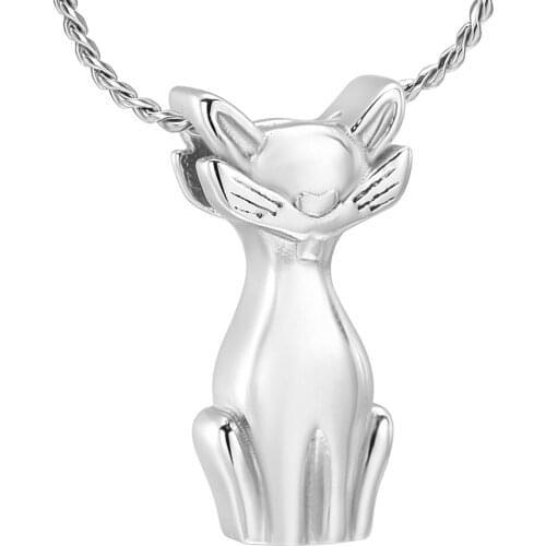 Cute Cat Cremation Jewelry for Ashes Pet Cremation Urns Pendant Stainless Steel Memorial Keepsake Funeral Necklace-Free Engraved