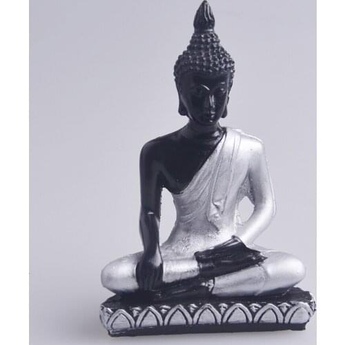 MagiDeal Chinese Feng Shui Buddha Miniature Meditation Statue Figurine Resin Painted Sculpture -Home Decor Gift Gold/Silver