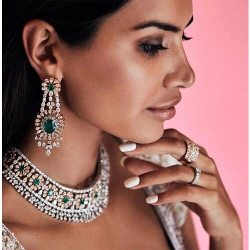 Missvikki Luxury Gorgeous Tassel Necklace Bangle Ring Earrings Jewelry Set Women Wedding Sparkly Engagement High Quality