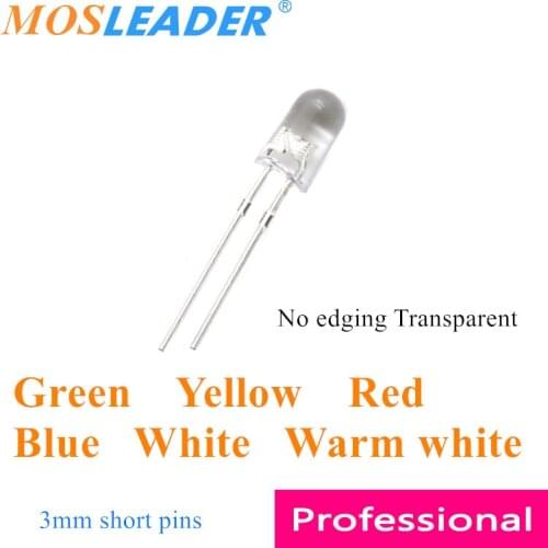 Mosleader 1000pcs No edging led 3MM Green Yellow Red Blue White Warm white White Transparent Short pins For Mechanical keyboard