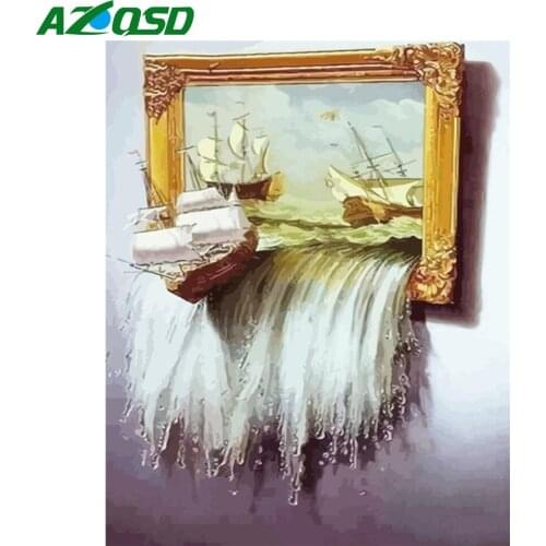 AZQSD Waterfall Diy Painting By Numbers For Adults Landscape Picture By Numbers Window Gift Wall Art Home Decor Framed