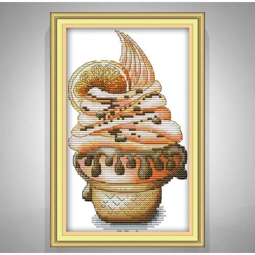 Fruit ice cream Cross Stitch Kits Cone Printed pattern Chinese Embroidery Needlework DIY Cross-stitch set Canvas DMC Handmade