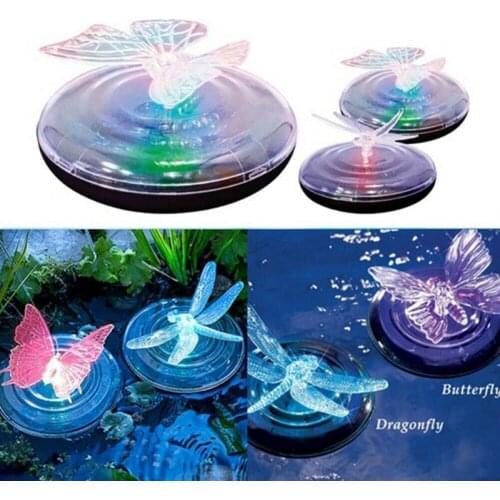 1Pcs New Solar LED Float Lamp Lamp RGB Color Change Butterfly / Dragonfly Shape Outdoor Garden Swimming Pool Water Light Dector
