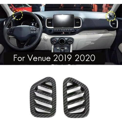 NEW-Carbon Fiber Interior Front Side Air Condition Vent Outlet Cover Trim Decoration for Hyundai Venue 2019 2020