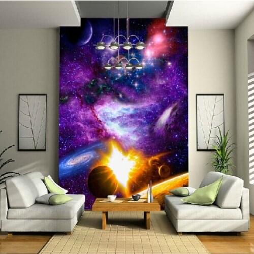 Wholesale 3d purple sky stars wall murals for child kids room 3d wall photo mural living room wallpaper Vinyl murals