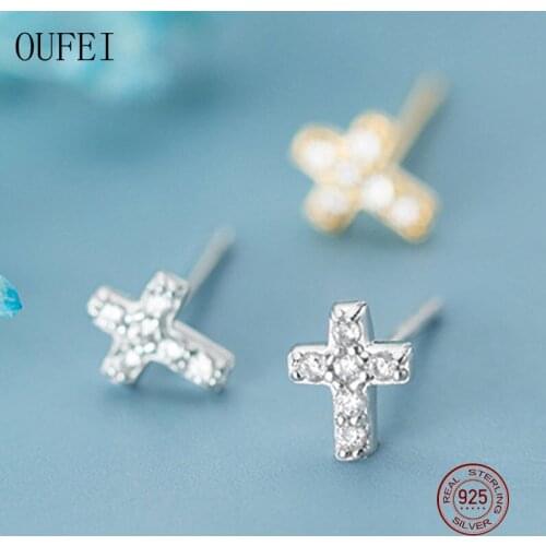 Small Cross Stud Earring For Girl 925 Sterling Silver Earrings Women Zircon Golden Fine Jewelry Accessories 2020 Trends