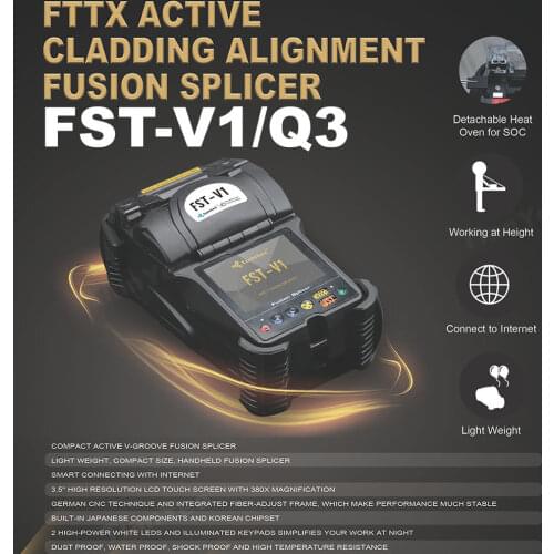 Portable work at Height resolution Tumtec FST-V1 FST-Q3 Mini Screen Touch 3.5' LCD Fusion Splicer FTTH CCTV Fiber welding splice