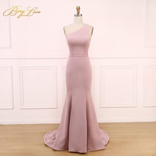 Simple Mermaid Blush Pink Evening Dress 2019 One Shoulder Elastic Evening Gown New Women Plus Size Stretchable Prom Party Dress