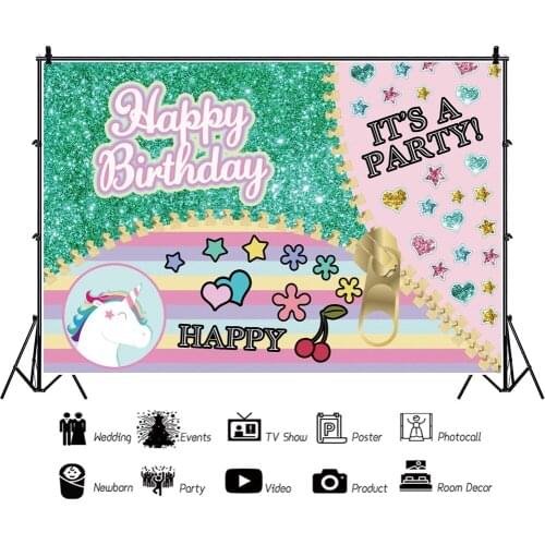 Spot Unicorn Cartoon Children Backdrops Photography Colorful Kids Birthday Party Photo Background for Shooting Decor