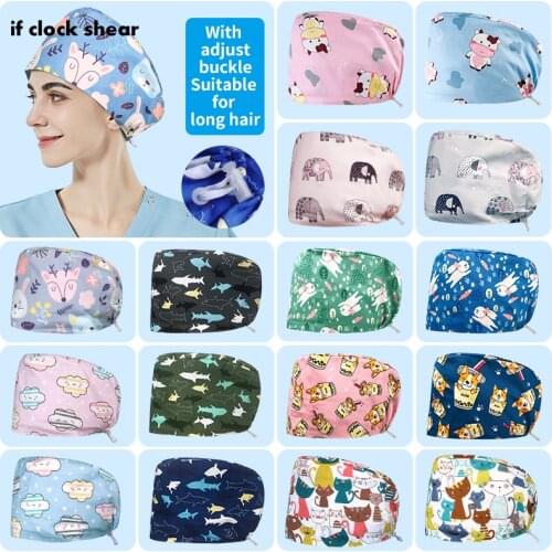 Scrub Hats for long hair Baotou Caps Pet Scrub Caps Pattern Print Scrubs Hat Women Men Cotton Beautician Chef Cooking Skull Cap