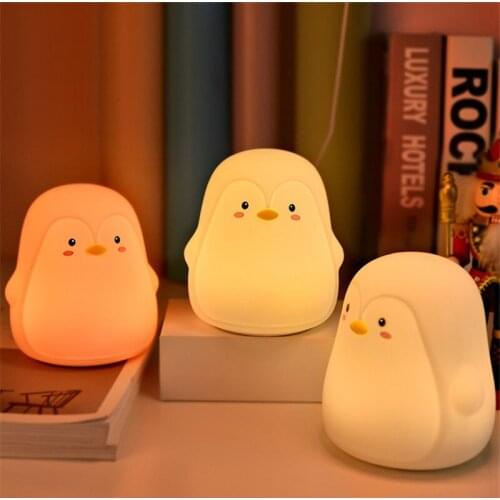 Penguin Silicone Touch Sensor LED Night Lights USB Rechargeable Bedroom Bedside Lamp for Children Baby Christmas Birthday Gifts