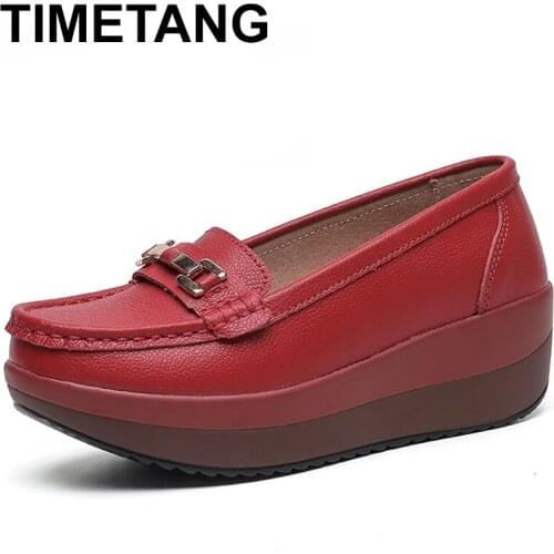 TIMETANG Womens Pumps Platform Loafers Genuine Leather Moccasins Shoes Woman Spring/Summer Female Slip On Casual Wedges Shoes
