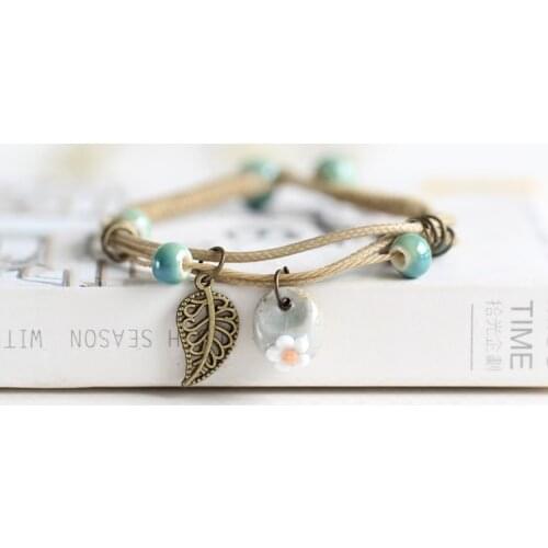 Traditional Boondoggle Hand Woven Colored Glaze Ceramic Bracelets Beads Folk Style Womens Fashion Jewelry Free Shipping #1568