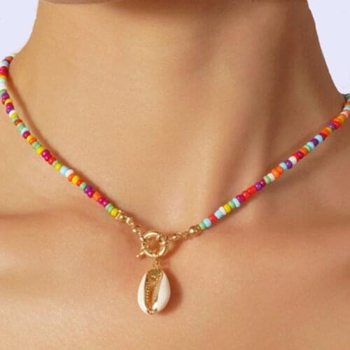 YWZIXLN Bohemian Vintage Colorful Beads Chain Shell Pendant Fashion Necklaces Jewelry For Women Elegant Accessories N0194