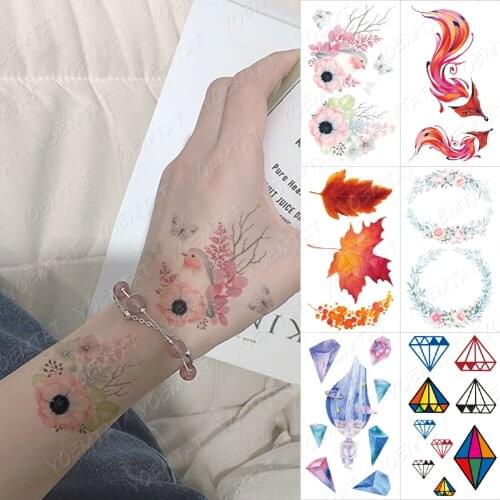 Waterproof Temporary Tattoo Sticker Fox Color Diamond Koi Fish Maple Leaf Flash Tatto Woman Body Art Wrist Child Fake Tatoo Male
