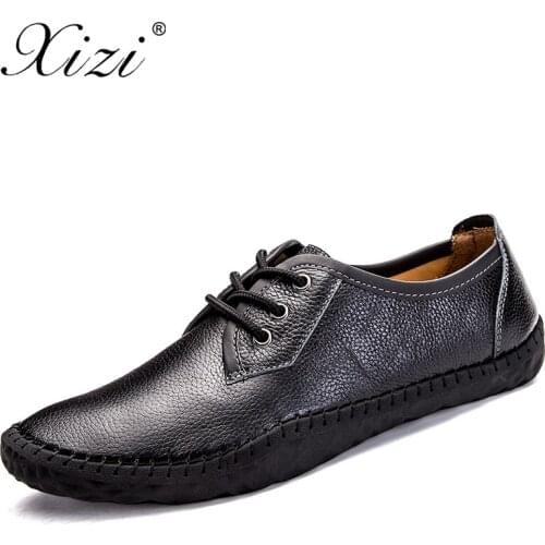 XIZI 2018 New 100% Genuine Leather Men Comfortable Casual Shoes Male Quality Split Leather Shoes Flats Hot Sale Moccasins Shoes