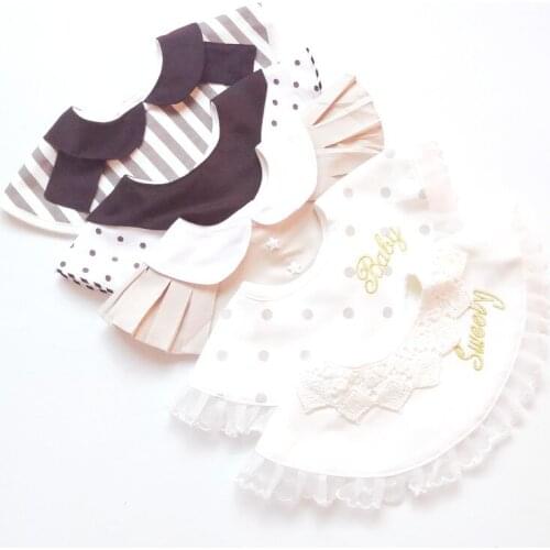 Japanese baby 360 round bib baby cotton princess lace saliva towel saliva pocket fake collar 0-1-2 years old