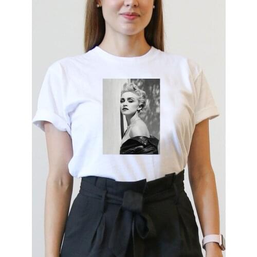 Madonna Black and White Art Printed Aesthetic Style Female T-shirt Plus Size White Cotton Tshirts Sexy Tops & Tees Harajuku