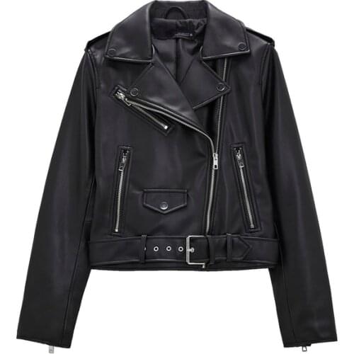 2021 Spring Coat Retro Women PU Leather Jacket Short Black Faux Leather Jacket Female Loose High Street Turndown Outwear