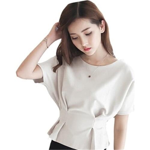 Blusas 2020 ladies tops shorts womens tops and blouses plus size ladies tops women clothes Ruffles Solid Batwing white blouse
